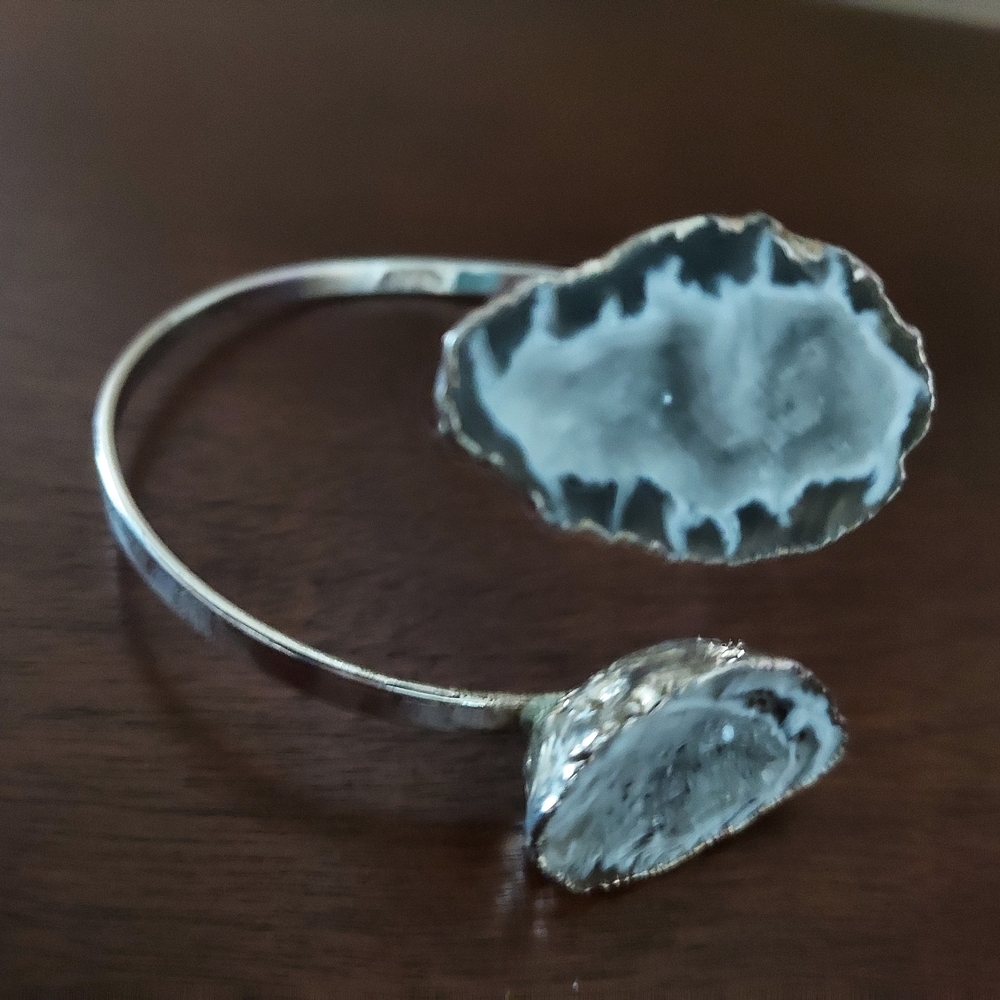 Silver Geode Cuff Bracelet